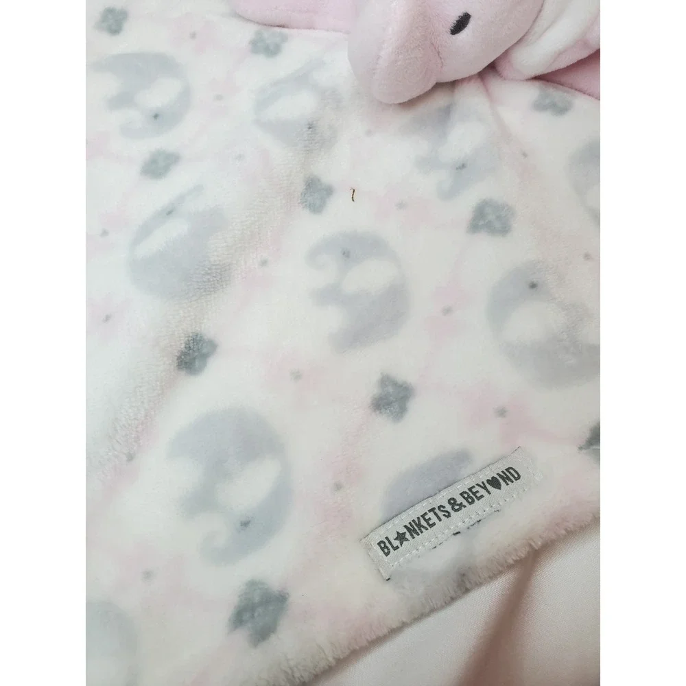 BLANKETS & BEYOND Pink Elephant Lovey Plush‎ White Gray Security Blanket Baby